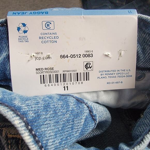 Blue Baggy Ripped Rose Print Low Rise Wide Leg Jeans Juniors 11 - Picture 4 of 6